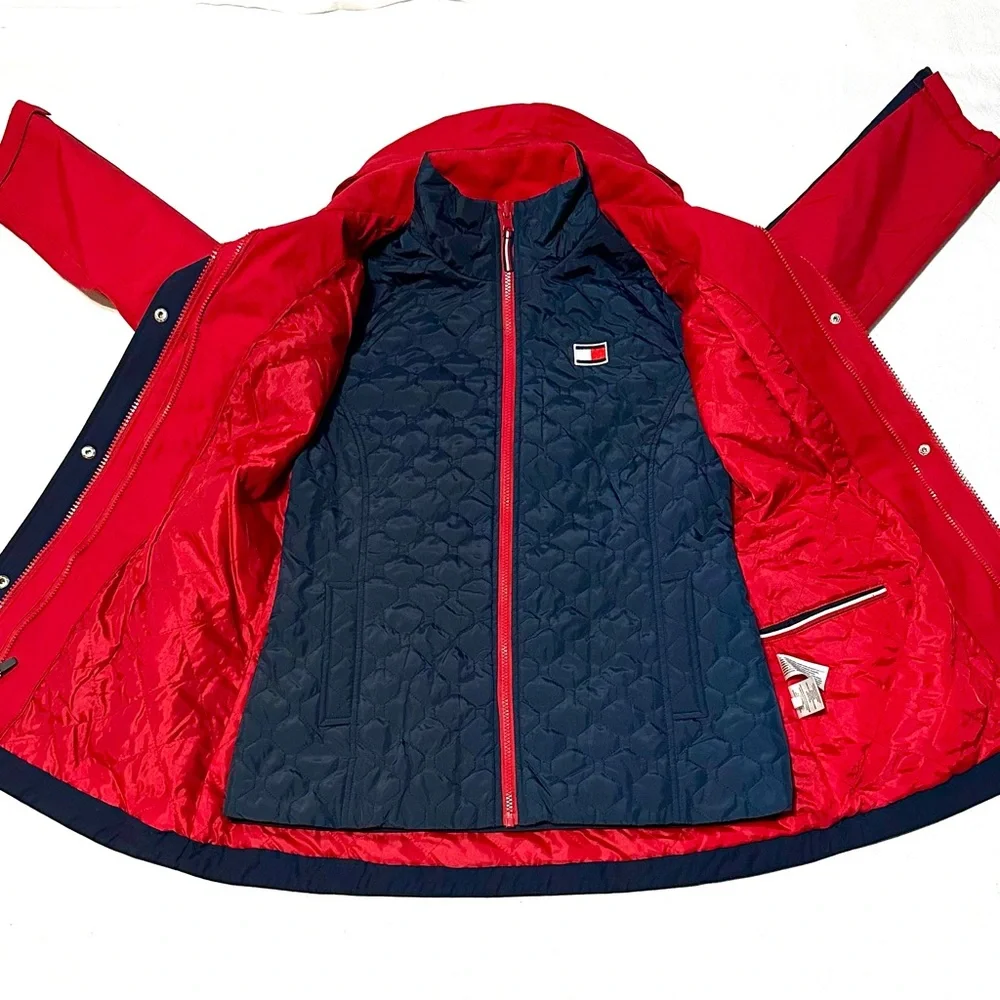 NWT TOMMY HILFIGER 3-in-1 ALL WEATHER SYSTEMS JACKET COAT RED NAVY Sz S